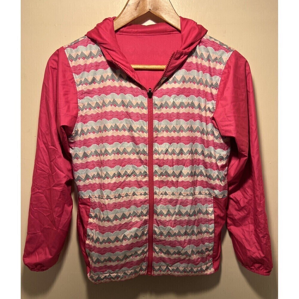 EUC Columbia Zip Up Jacket Girl’s Pink M (10/12) Packable Windbreaker Cute